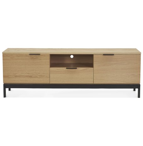 Design tv-meubel 'CATODIK' in hout met natuurlijke afwerking en zwart metaal