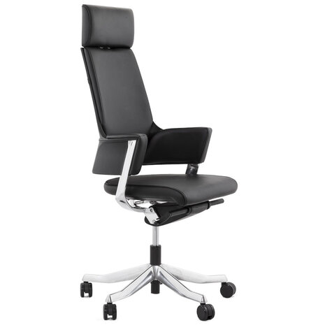 Ergonomische bureaustoel 'VIP' in echt zwart leder.