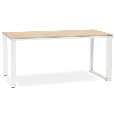 Recht design bureau 'XLINE' met natuurlijke houten afwerking en wit metaal - 160x80 cm