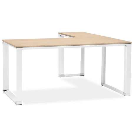 Design hoekbureau 'XLINE' met natuurlijke houten afwerking en wit metaal (hoek naar keuze) - 160 cm