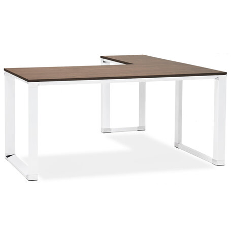 Design hoekbureau 'XLINE' met notenhouten afwerking en wit metaal (hoek naar keuze) - 160 cm