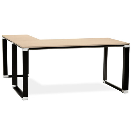 Design hoekbureau 'XLINE' met natuurlijke houten afwerking en zwart metaal (hoek naar keuze) - 160 cm