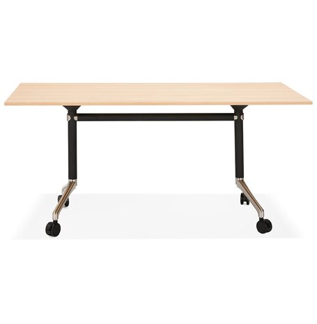 Groot opklapbaar bureau 'FLEXO' op houten wielen, natuurlijke afwerking - 160x80 cm
