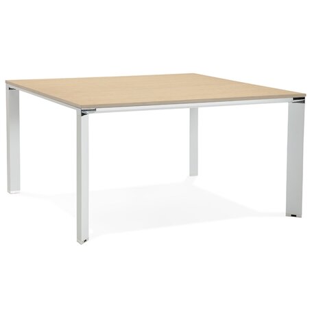 Vergadertafel / bench-bureau 'XLINE SQUARE' met natuurlijke houten afwerking en wit metaal - 140x140 cm