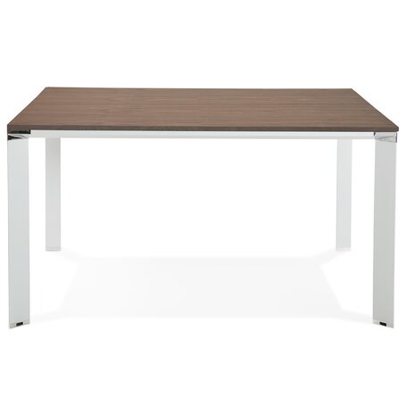 Vergadertafel / bench-bureau 'XLINE SQUARE' met notenhouten afwerking en wit metaal - 140x140 cm