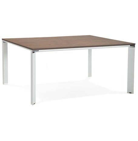 Vergadertafel / bench-bureau 'XLINE SQUARE' met notenhouten afwerking en wit metaal - 160x160 cm