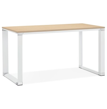 Klein recht designbureau 'XLINE' in hout met natuurlijke afwerking en wit metaal - 140x70 cm