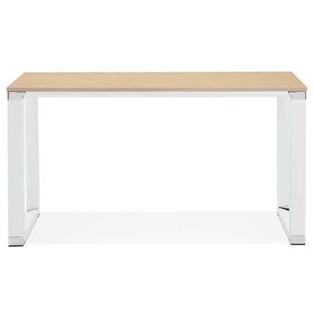 Klein recht designbureau 'XLINE' in hout met natuurlijke afwerking en wit metaal - 140x70 cm