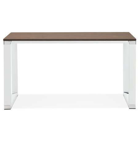 Klein recht designbureau 'XLINE' met notenhouten afwerking en wit metaal - 140x70 cm