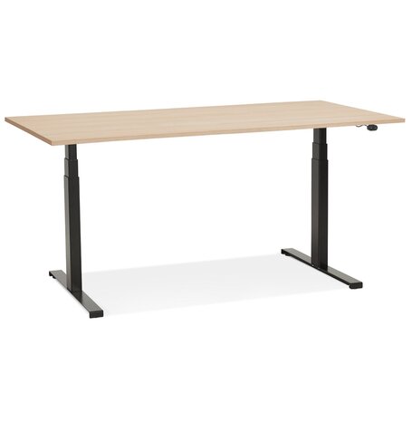 Zwarte elektrische zit/sta-bureau 'TRONIK' met blad in natuurlijke houtafwerking - 140x70 cm