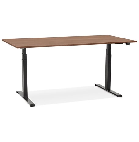 Zwarte elektrische zit/sta-bureau 'TRONIK' met blad in notenhouten afwerking - 140x70 cm