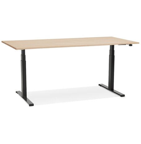 Zwarte ergonomische elektrische bureau 'TRONIK' met blad in natuurlijke houtafwerking - 160x80 cm