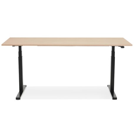 Zwarte ergonomische elektrische bureau 'TRONIK' met blad in natuurlijke houtafwerking - 160x80 cm