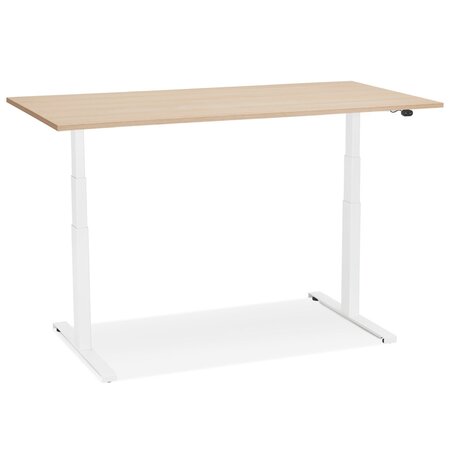 Witte elektrische zit/sta-bureau 'TRONIK' met blad in natuurlijke houtafwerking - 140x70 cm