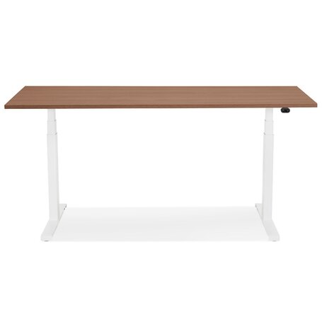 Witte elektrische zit/sta-bureau 'TRONIK' met blad in notenhouten afwerking - 140x70 cm