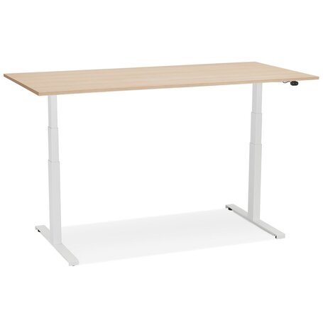 Witte elektrisch verstelbare bureau 'TRONIK' met blad in natuurlijke houtafwerking - 160x80 cm