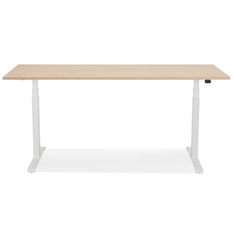 Witte elektrisch verstelbare bureau 'TRONIK' met blad in natuurlijke houtafwerking - 160x80 cm