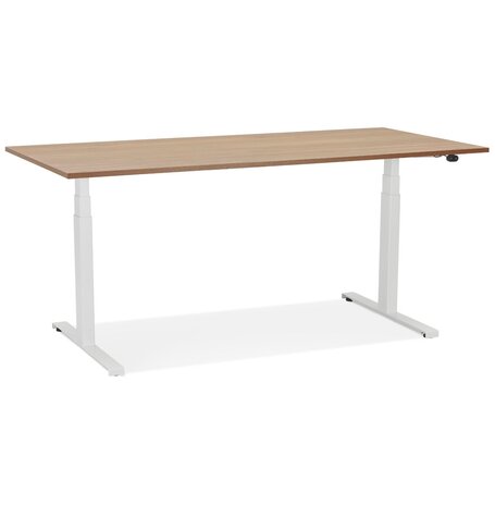 Witte elektrisch verstelbare bureau 'TRONIK' met blad in notenhouten afwerking - 160x80 cm