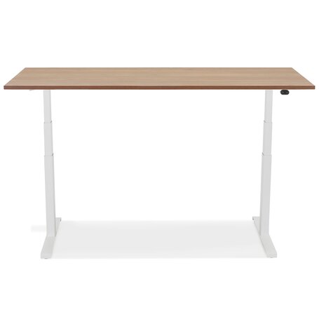 Witte elektrisch verstelbare bureau 'TRONIK' met blad in notenhouten afwerking - 160x80 cm