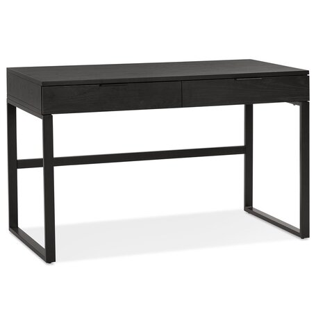 Rechte design bureau 'DOMINIK' van hout en zwart metaal - 120x60 cm