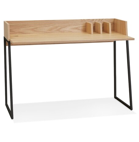 Rechte design bureau 'SALMON' in natuurkleurig hout en zwart metaal