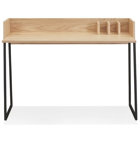 Rechte design bureau 'SALMON' in natuurkleurig hout en zwart metaal