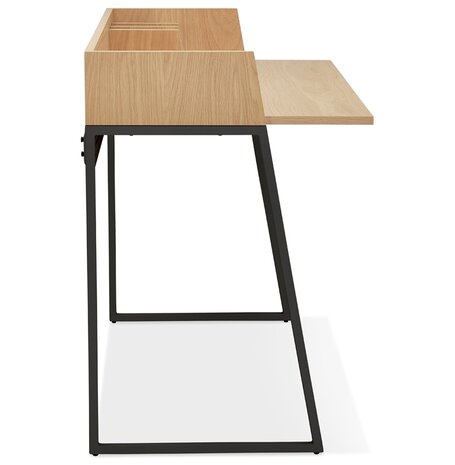 Rechte design bureau 'SALMON' in natuurkleurig hout en zwart metaal