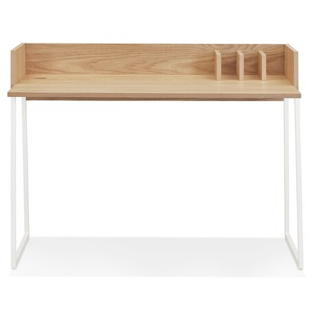 Rechte design bureau 'SALMON' in natuurkleurig hout en wit metaal