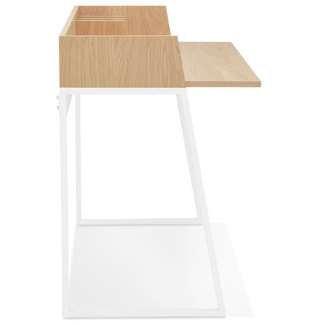 Rechte design bureau 'SALMON' in natuurkleurig hout en wit metaal