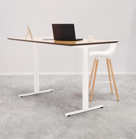 Witte elektrische zit/sta-bureau 'BIONIK' met blad in natuurlijke houtafwerking - 150x70 cm