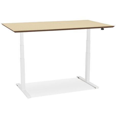 Witte elektrische zit/sta-bureau 'BIONIK' met blad in natuurlijke houtafwerking - 150x70 cm