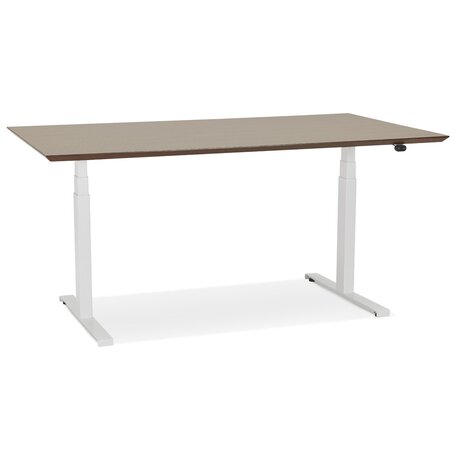 Witte elektrische zit/sta-bureau 'BIONIK' met blad in notenhouten afwerking - 150x70 cm