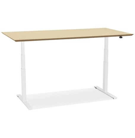 Witte elektrische zit/sta-bureau 'BIONIK' met blad in natuurlijke houtafwerking - 180x90 cm