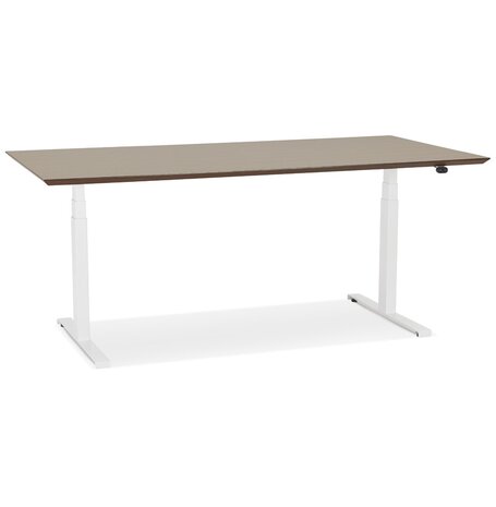 Witte elektrische zit/sta-bureau 'BIONIK' met blad in notenhouten afwerking - 180x90 cm