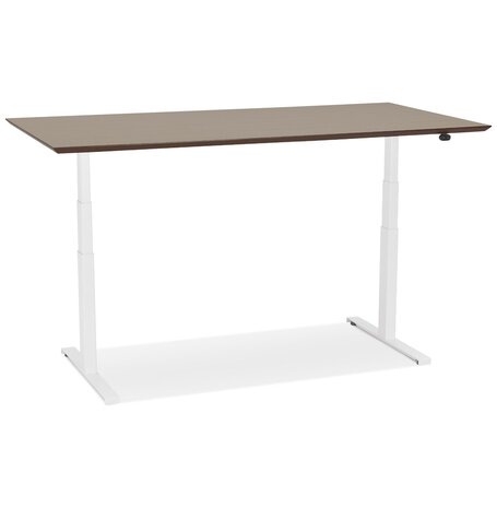 Witte elektrische zit/sta-bureau 'BIONIK' met blad in notenhouten afwerking - 180x90 cm