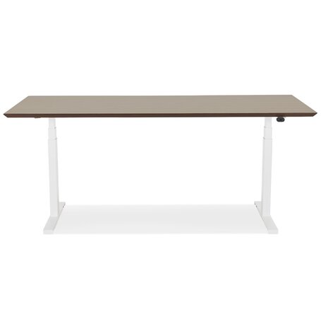 Witte elektrische zit/sta-bureau 'BIONIK' met blad in notenhouten afwerking - 180x90 cm