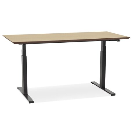 Zwarte elektrische zit/sta-bureau 'BIONIK' met blad in natuurlijke houtafwerking - 150x70 cm