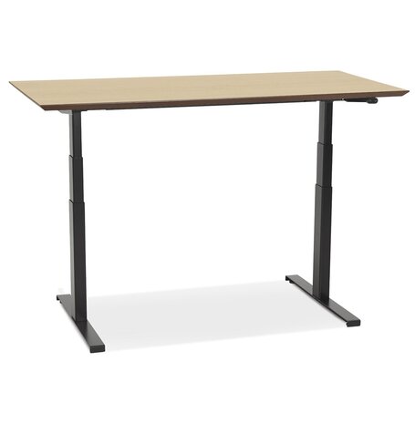Zwarte elektrische zit/sta-bureau 'BIONIK' met blad in natuurlijke houtafwerking - 150x70 cm