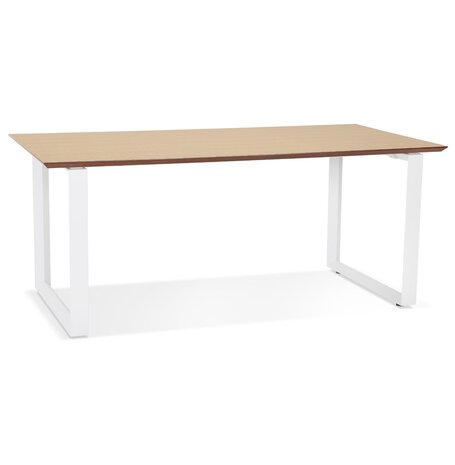 Grote rechte directiebureau 'GIMINI' van natuurkleurig afgewerkte hout en wit metaal - 180x90 cm