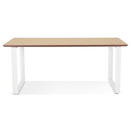 Grote rechte directiebureau 'GIMINI' van natuurkleurig afgewerkte hout en wit metaal - 180x90 cm