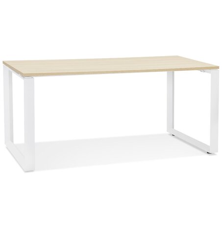 Rechte design bureau 'BAKUS' van natuurkleurig afgewerkte hout en wit metaal - 160x80 cm