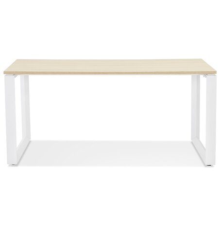 Rechte design bureau 'BAKUS' van natuurkleurig afgewerkte hout en wit metaal - 160x80 cm