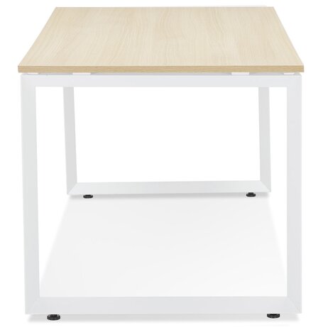 Rechte design bureau 'BAKUS' van natuurkleurig afgewerkte hout en wit metaal - 160x80 cm