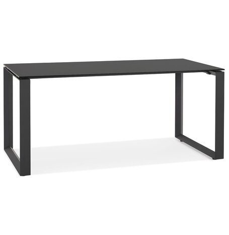 Rechte design bureau 'BAKUS' van zwart glas en metaal - 160x80 cm