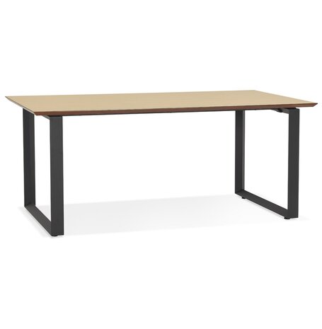 Grote rechte directiebureau 'GIMINI' van natuurkleurig afgewerkte hout en zwart metaal - 180x90 cm