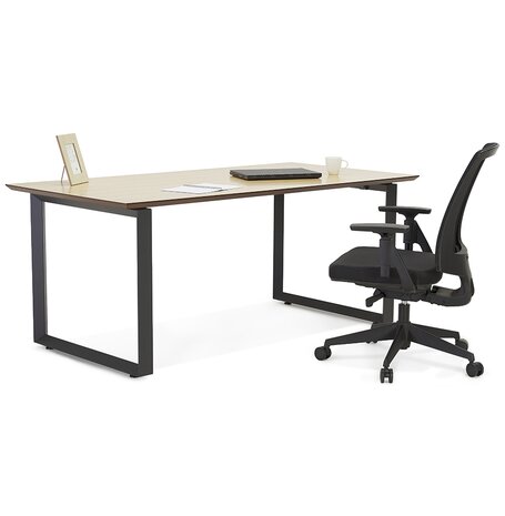 Grote rechte directiebureau 'GIMINI' van natuurkleurig afgewerkte hout en zwart metaal - 180x90 cm