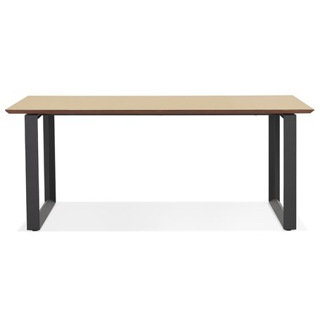 Grote rechte directiebureau 'GIMINI' van natuurkleurig afgewerkte hout en zwart metaal - 180x90 cm