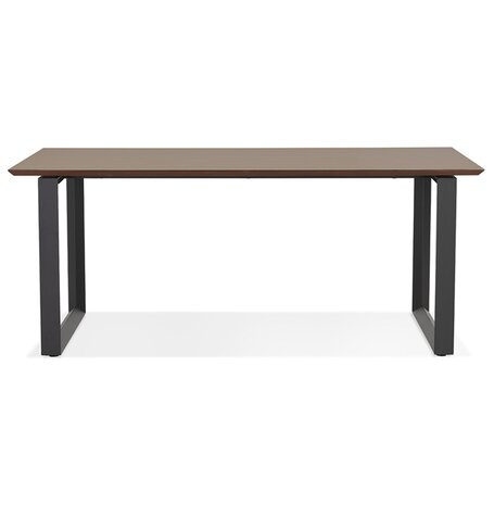 Grote rechte directiebureau 'GIMINI' met notenhouten afwerking en zwart metaal - 180x90 cm
