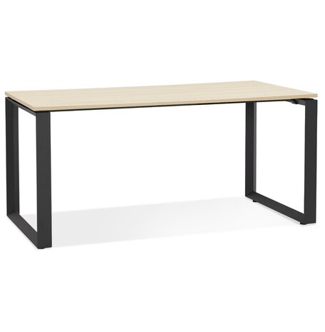Rechte design bureau 'BAKUS' van natuurkleurig afgewerkte hout en zwart metaal - 160x80 cm