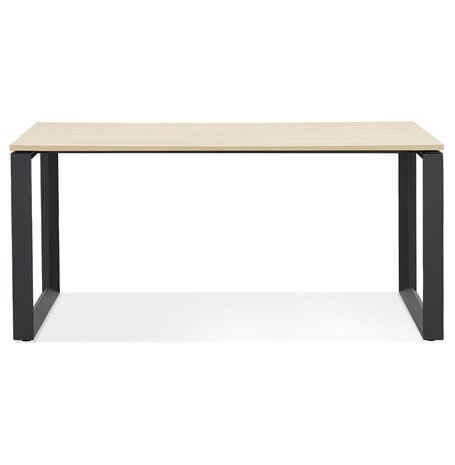 Rechte design bureau 'BAKUS' van natuurkleurig afgewerkte hout en zwart metaal - 160x80 cm